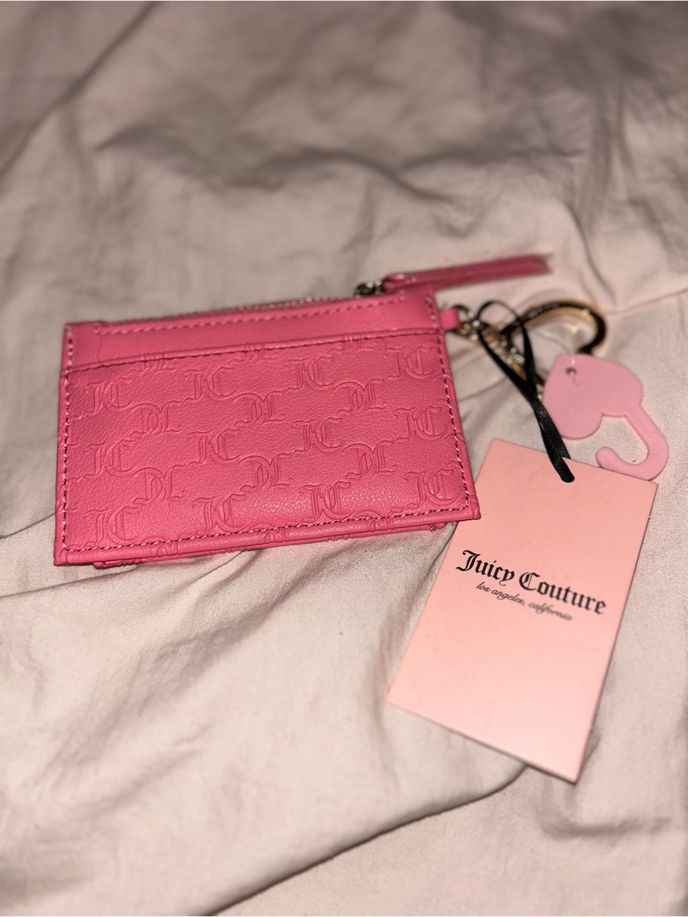 Juicy Couture Embossed Pink Card Holder with Keyring Charm